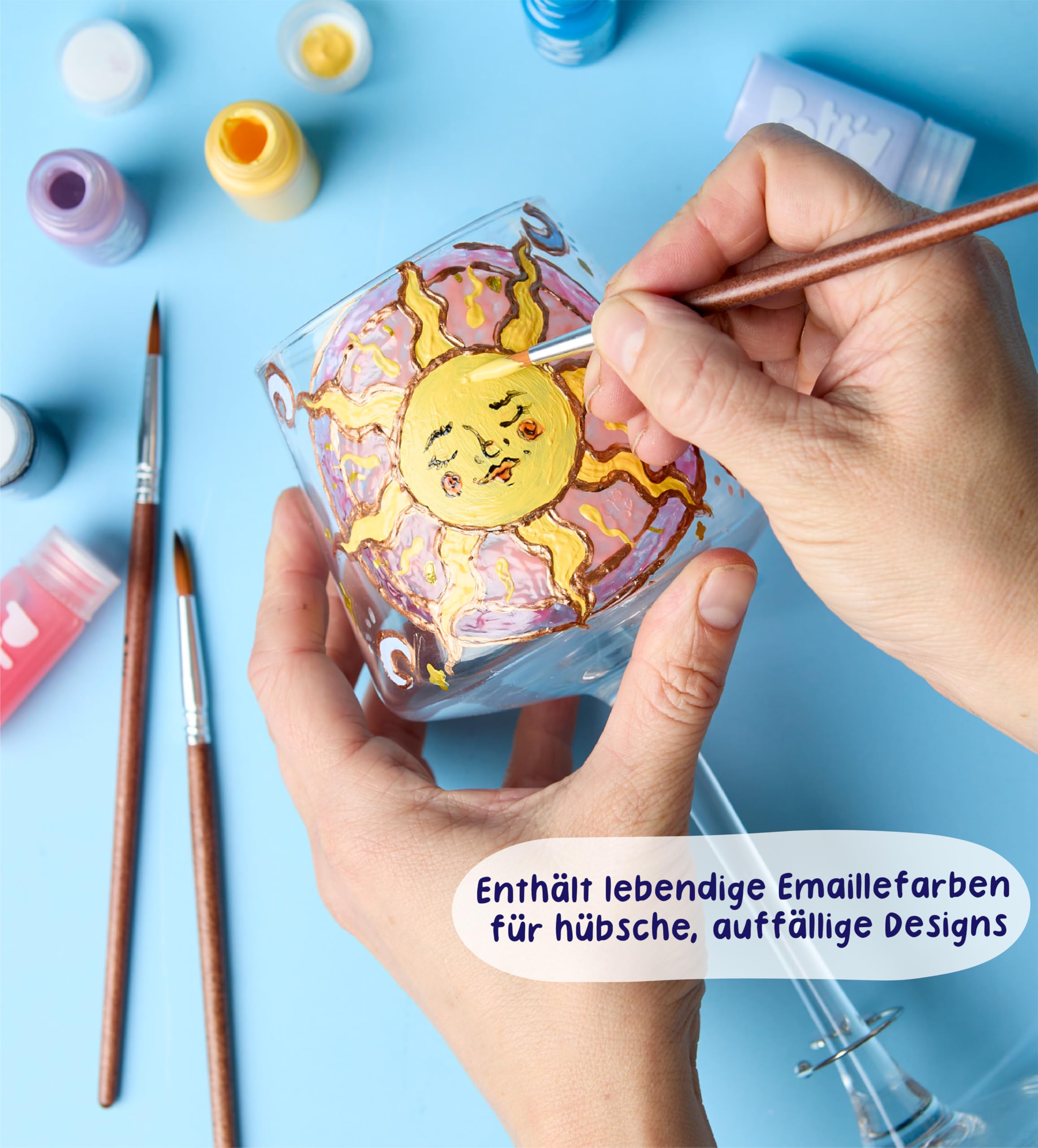 Pott’d Paintables Weingläser zum Bemalen - DIY Gläser-Bemalen-Set für Erwachsene mit Weingläsern, Emaillefarben, Pinseln, Stiften und Anhängern - Bastelset für Anfänger