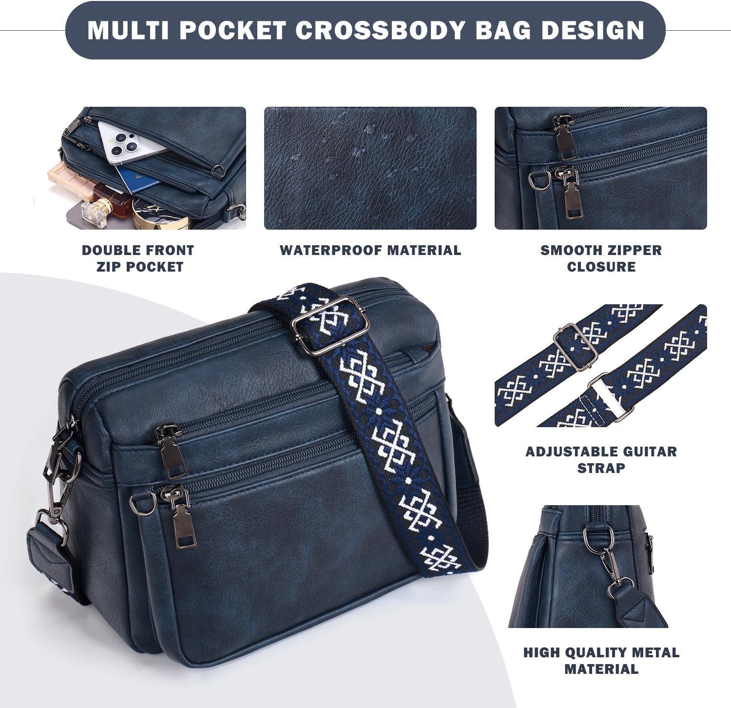 MUIIKOLA Cross Body Bag Women,Crossbody Bags For Women Purses for Women Trendy,Leather Medium Crossbody Bag, Women's Shoulder Handbags Built in Wallet Adjustable wide shoulder straps 6