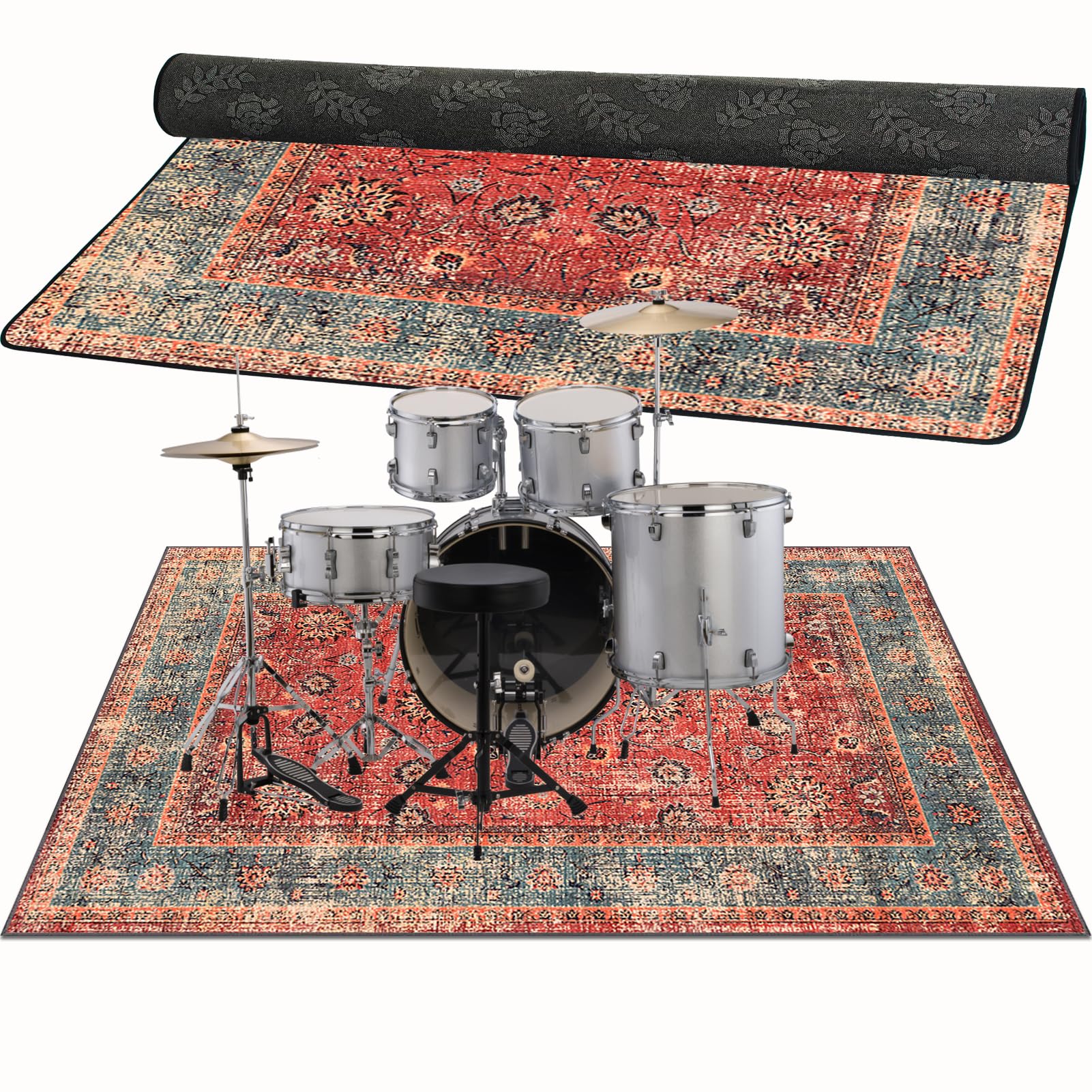 Zajenkub O-7919 Drum Mat, Drum Rug Non-Slip Drum Carpet 140 X 120 Cm Soundproof Musical Instrument Mat, Floor Mat Professional Drum Accessories For Bass Drum Snare, Piano