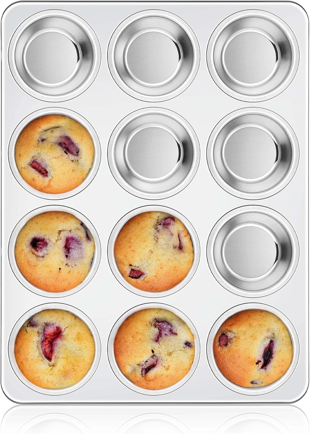 Homikit 1 Pack Muffin Pan, Stainless Steel Cupcake Tin with 12 Cups Regular Size, 13.8" x 10.4" Nonstick Metal Egg Bites Tray for Oven Baking, Non Toxic & Rust Free, Easy Release & Dishwasher Safe - Thumbnail 4
