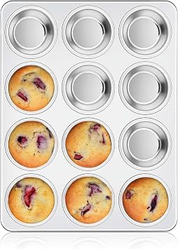 Homikit 1 Pack Muffin Pan, Stainless Steel Cupcake Tin with 12 Cups Regular Size, 13.8" x 10.4" Nonstick Metal Egg Bites Tray for Oven Baking, Non Toxic & Rust Free, Easy Release & Dishwasher Safe