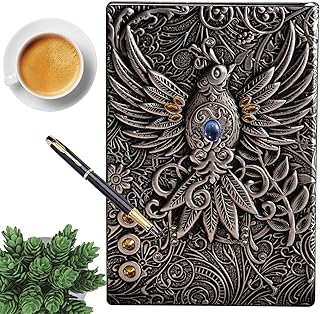 Diário em relevo Phoenix | viagem vintage feito à mão antigo caderno diário | Cadernos viagem para escrever, presente para homens mulheres Iytefeki