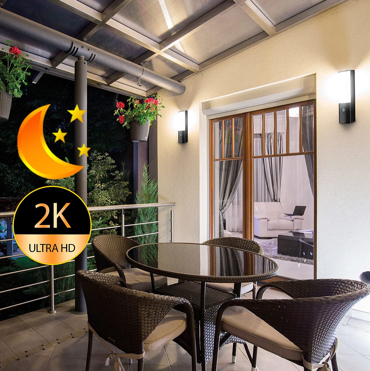 VisorTech LED-Außenwandleuchte, WLAN-2K-Kamera, PIR, Nachtsicht, Sirene, schwarz