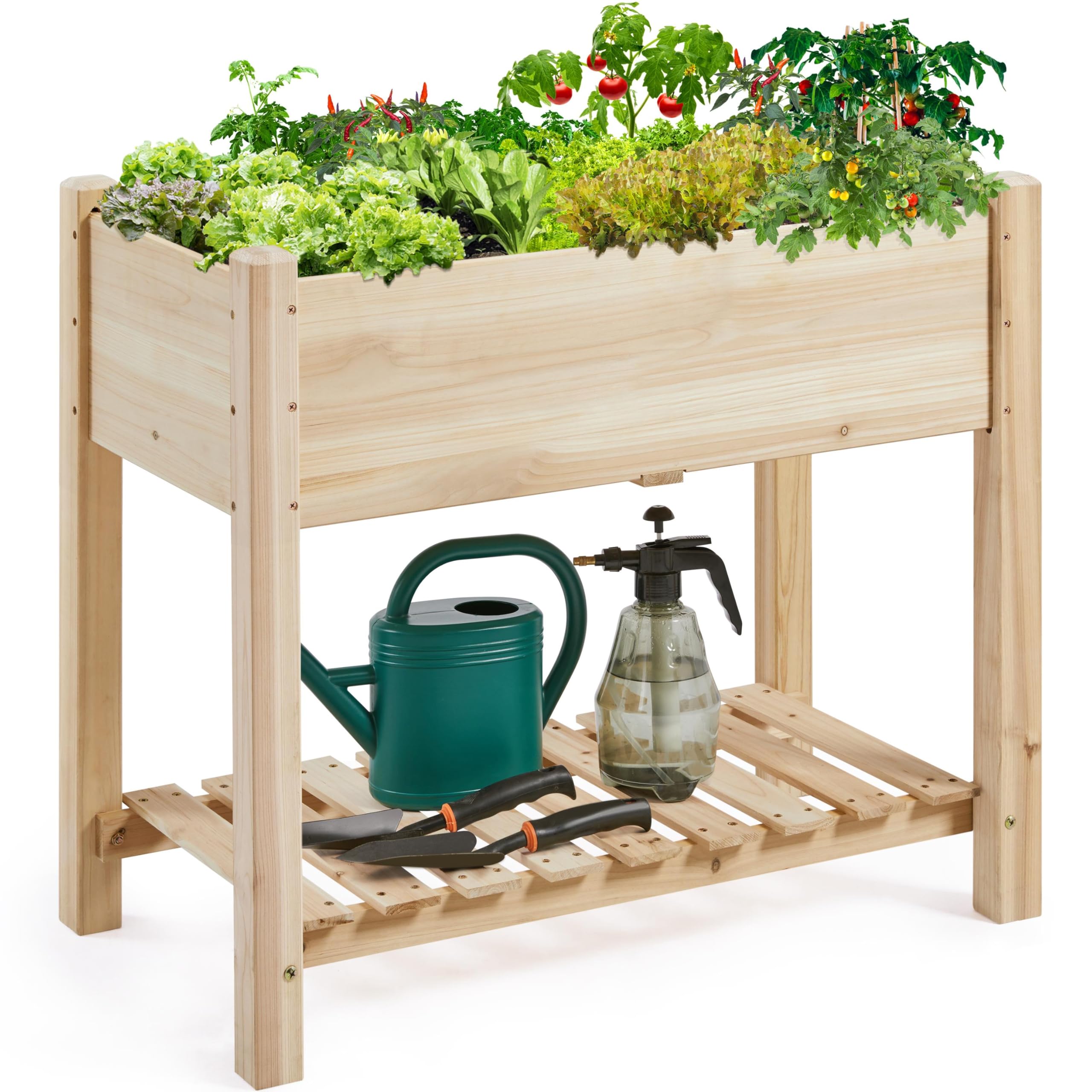 Yaheetech Raised Garden Bed 2 Tiers Wooden Plant Raised Bed Garden Elevated Planter Box with Storage Shelf for Vegetables/Flowers/Herbs/Fruits,86 x 46 x 76cm