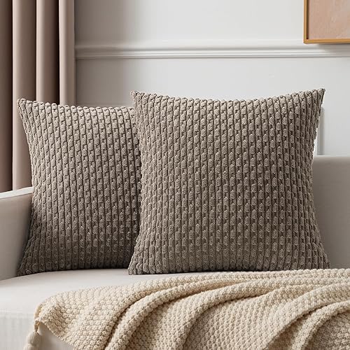 Kevin Textile - Juego de 2 fundas decorativas para cojines, de pana y con moderno estilo campestre bohemio a rayas para decorar hogar, sofá, cama,