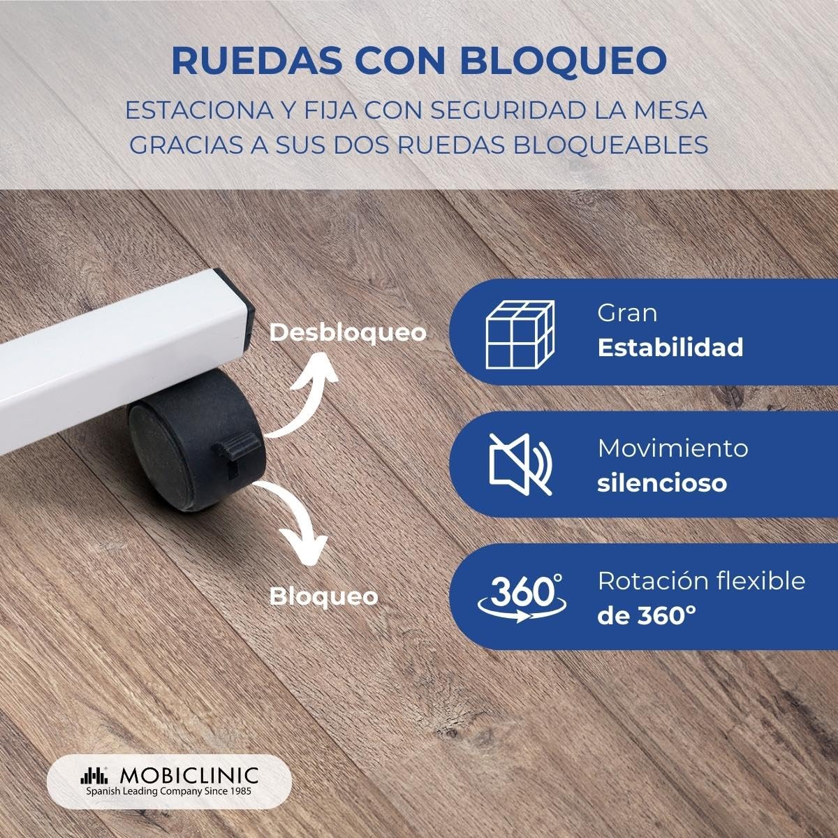 Mobiclinic, Mesa Auxiliar, con Ruedas, Modelo Meseta, De Altura Regulable, para sofá y Cama, Ligera Ayuda Personas Mayores, Elevable