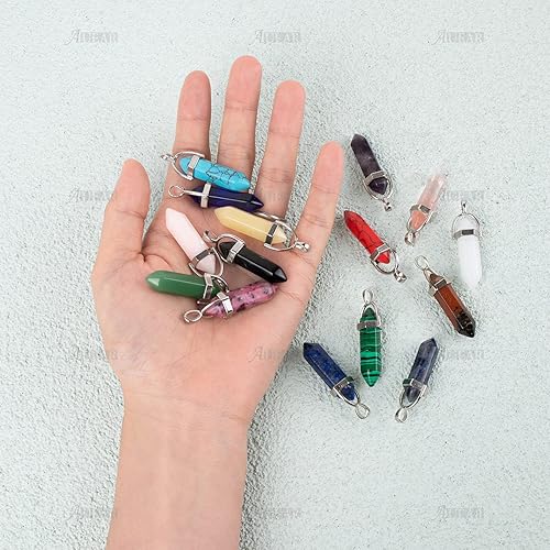 Miniatura 8 de AUEAR, Dije de piedra de cristal en forma de bala, colgantes de chakra puntiagudos para colgantes, collares, joyas