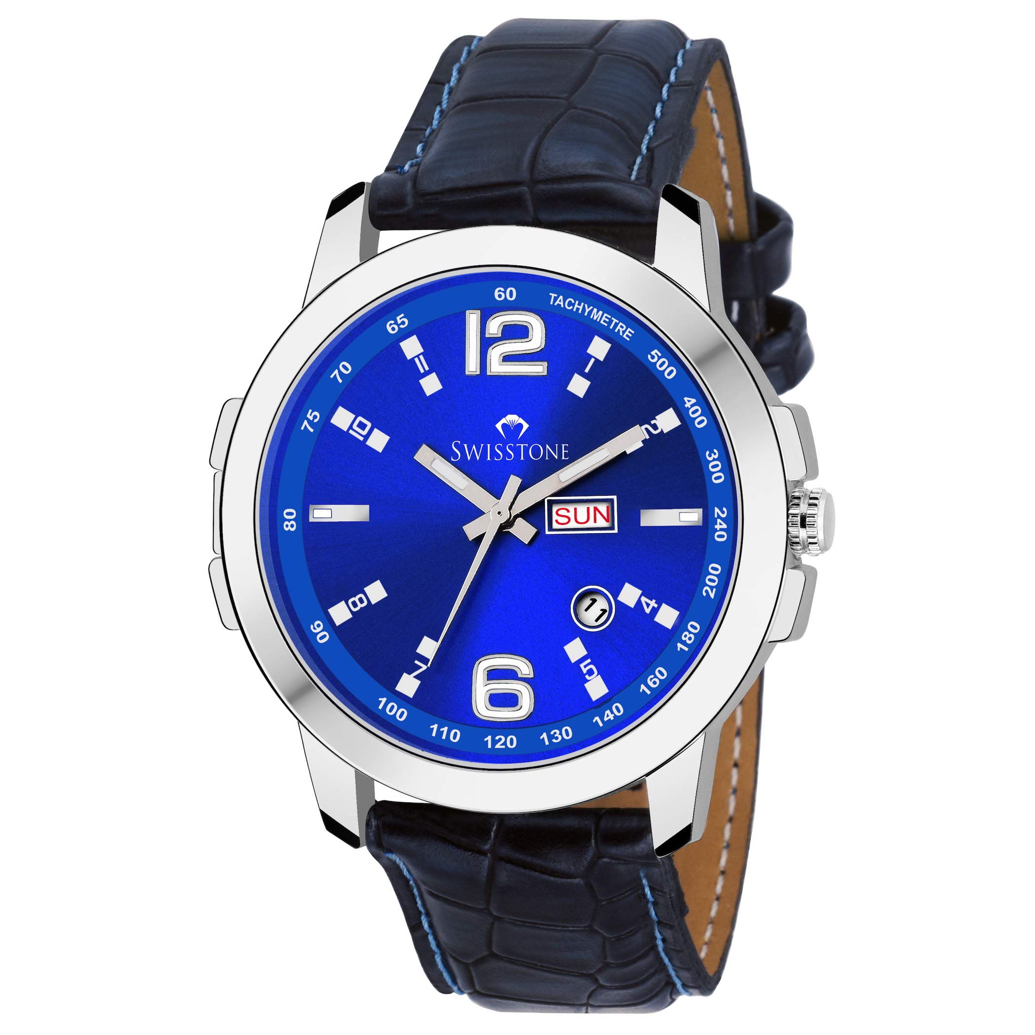 SWISSTONE G285-BLUE Blue Leather Strap Wrist Watch for Men (B07N86GKMR) Amazon Price History, Amazon Price Tracker