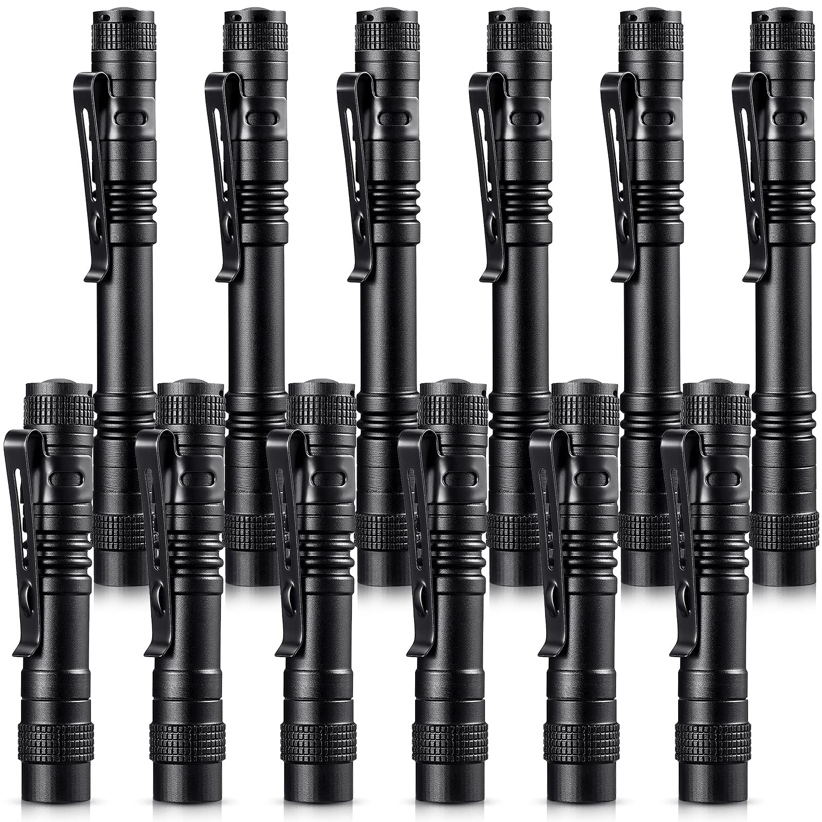 Honoson 12 Pieces Mini LED Pen Flashlight Bulk Small Pocket Flashlight 3.5 Inch, 5.24 Inch Aluminum Handheld Penlight with Clip for Inspection Camping Emergency Diary Lighting