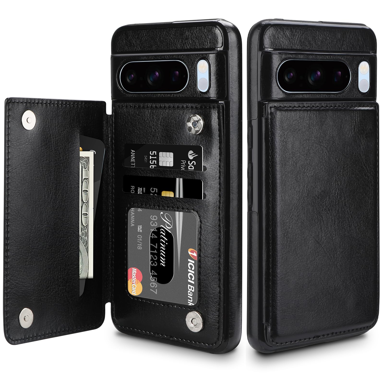 HianDier for Google Pixel 8 Pro Case Wallet with Card Holder Women Men PU Leather Shockproof Google Pixel 8 Pro Phone Case Magnetic Closure Protective Phone Cover for Google 8 Pro Case-Black