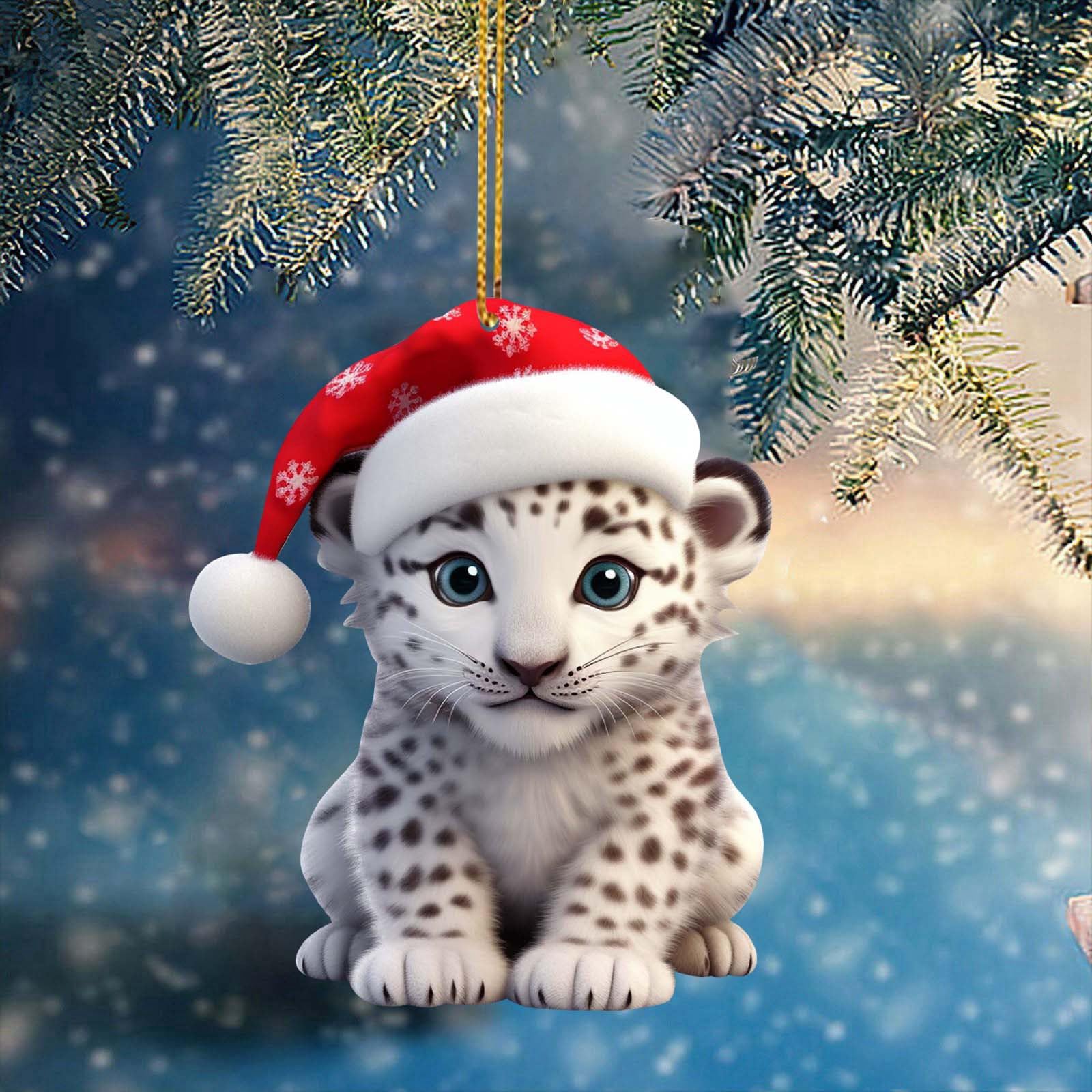 Christmas Tree Decorations Cute Snow Leopard Baby Christmas Pendant Hangs CarDecoration Hanging Novelty Acrylic Baubles Creative Crafts Hallmark Ornament Xmas Decor Stunning Unusual Gift - Image 4