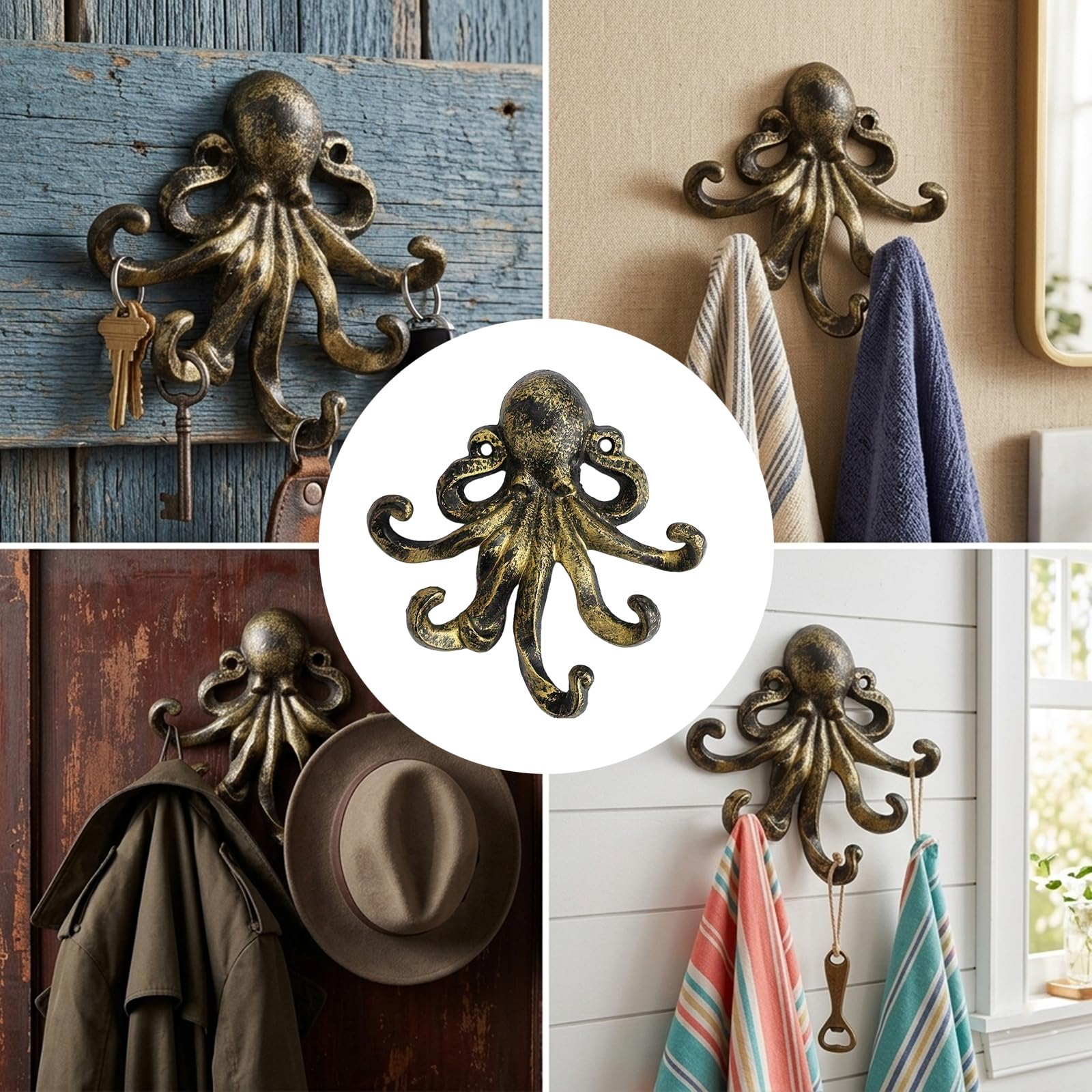Dekorativer Oktopus Wandhaken aus Eisen mit 8 stabilen Armen Dekorativer Kleiderhaken, perfekt für die Organisation von Eingangs oder Außenbereichen Retro Oktopusse
