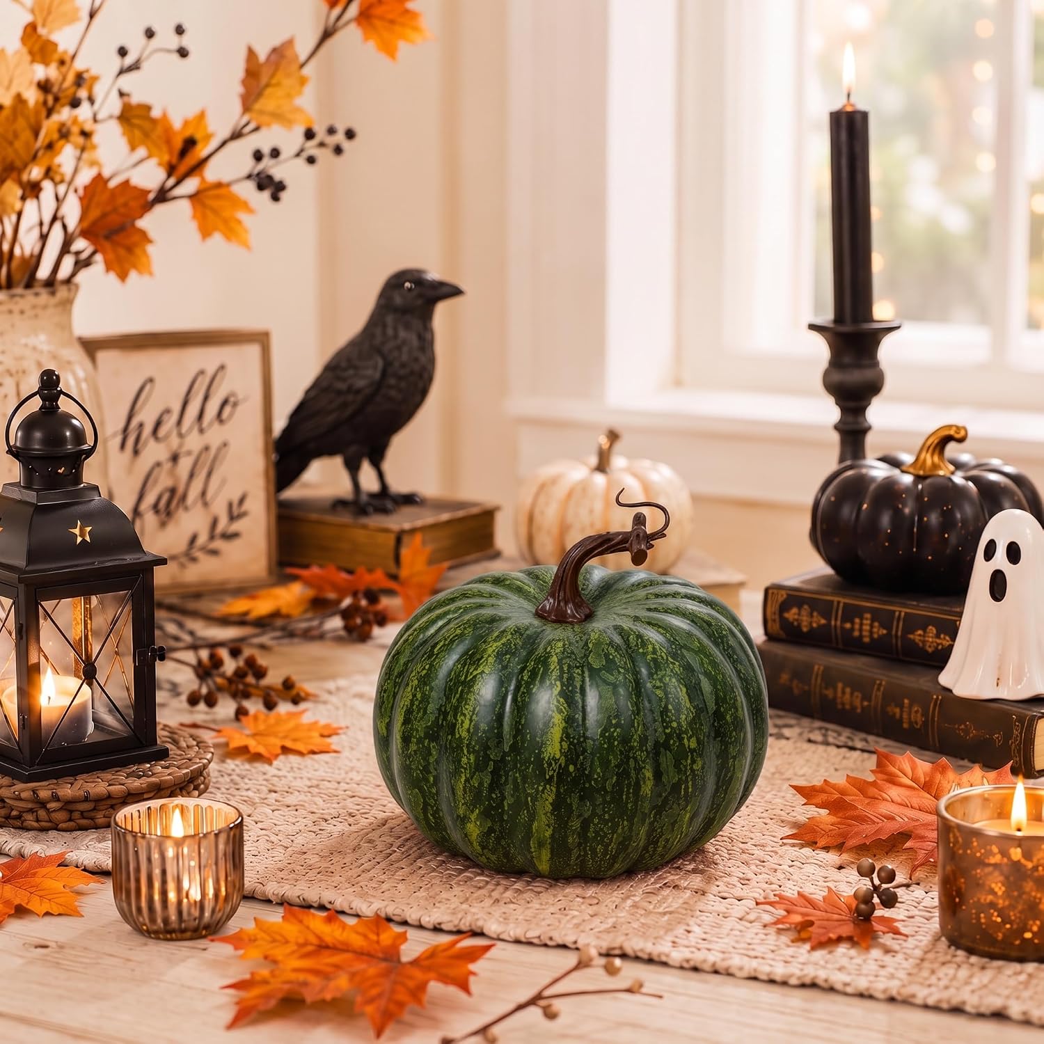 6.5 Inch Green Artificial Foam Pumpkins for Fall Home Decorations
