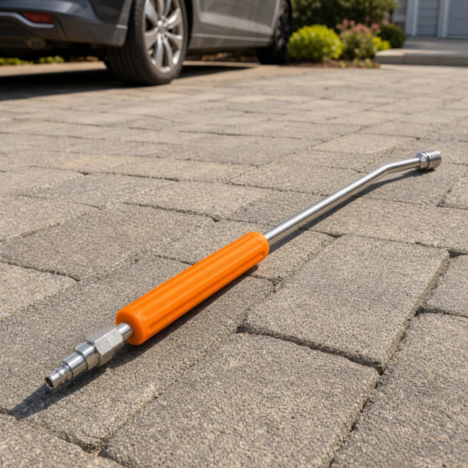 KESOTO Buse d'Extension pour Nettoyeur Haute Pression Rallonge Lance Embout Adaptateur INOX 40 Cm Attache Rapide M14 Manche avec Gaine pour Contrôle Sûr, Orange, 60 Cm