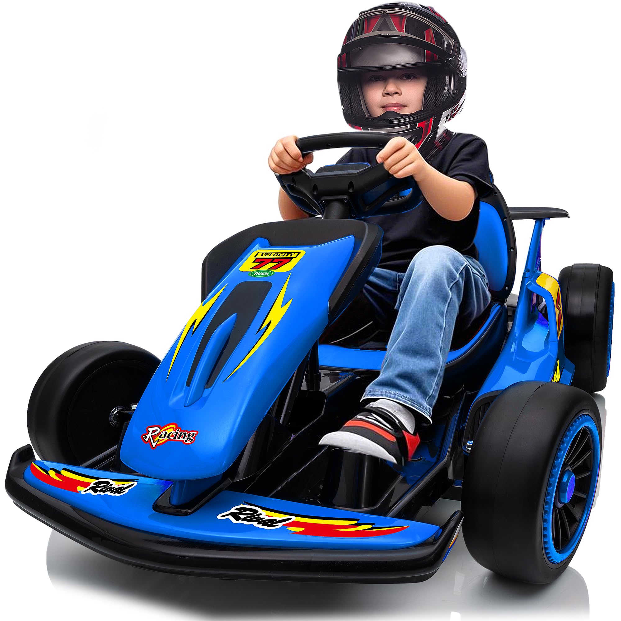 24V Electric go Kart, Drift Kart with 400W Motor, Crazy Go Karts for Kids 6-12, Fast Electric Go-Kart with 4 Speed Mode, EVA Tires, Up to 8.1 MPH, Music, Wireless, High/Low Speed, Blue