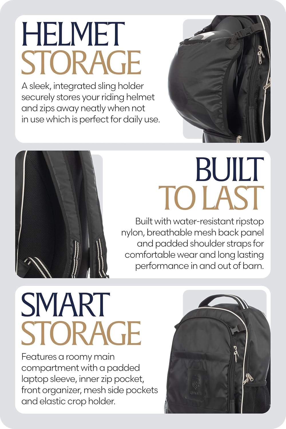 Equinavia Darby Equestrian Backpack with Helmet Holder for Horse Riding