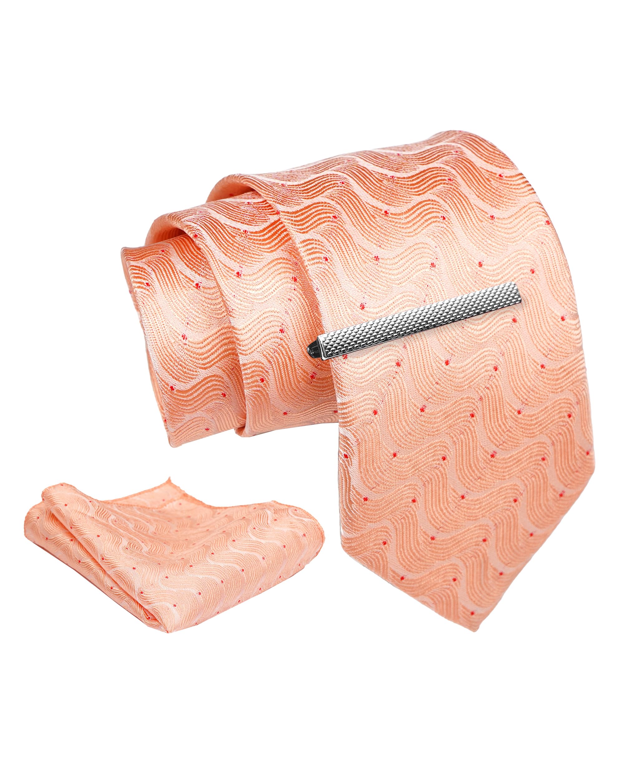 axlon Tie for Men – Paisley Silk Neck Ties Set with Cufflinks Flower Pin, Pocket Square & Black Gift Box, Combo Necktie Sets for Office Wear, Formal Suits & Weddings (Blush Peach, NXSMX_287)-picture-40