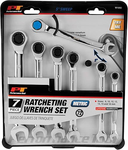 Miniatura 7 de Performance Tool W709 SAE - Juego de llaves de trinquete reversibles con extremos de caja de 12 puntos, 5 piezas, tamaños de 14 a 1116 pulgadas y