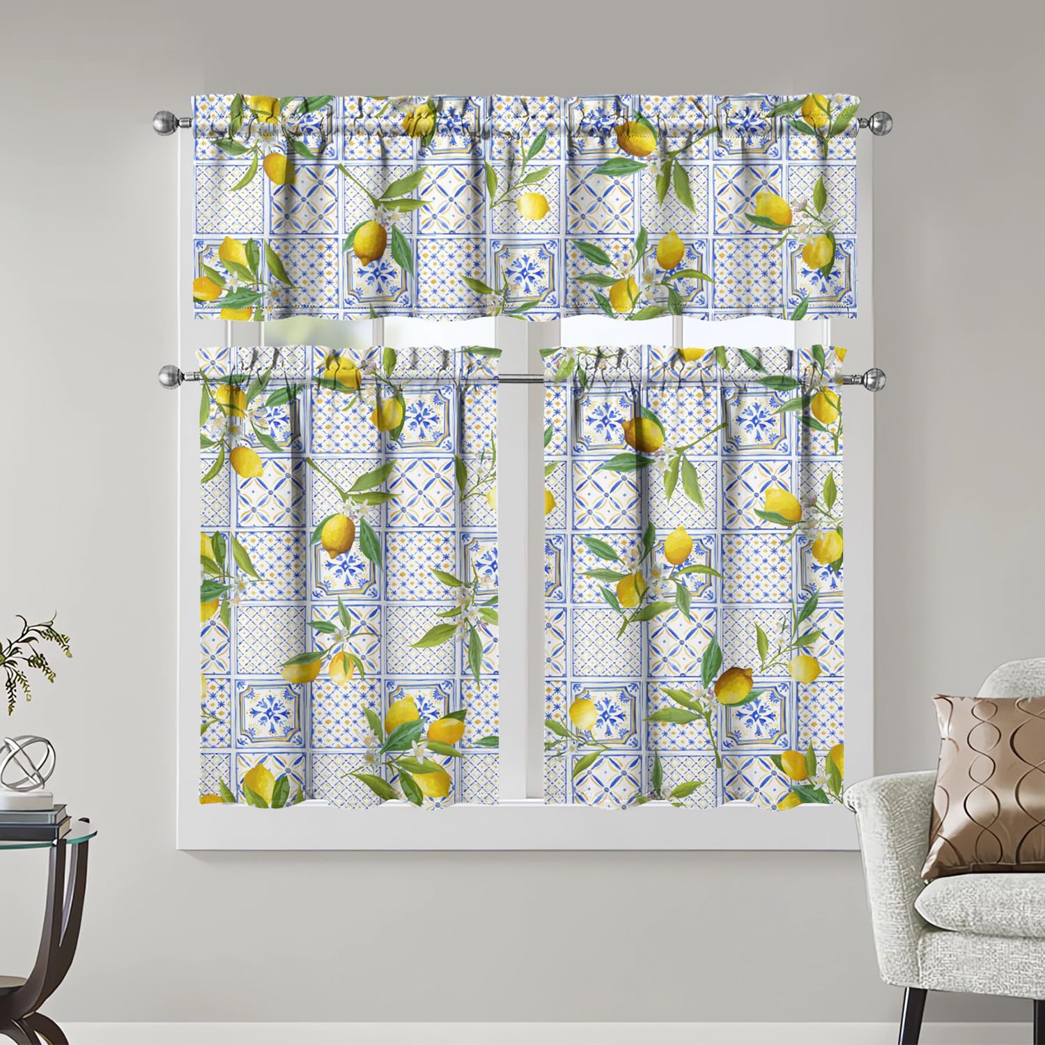 Lemon Kitchen Curtains 3 Piece Set Tier Valance Window Decor
