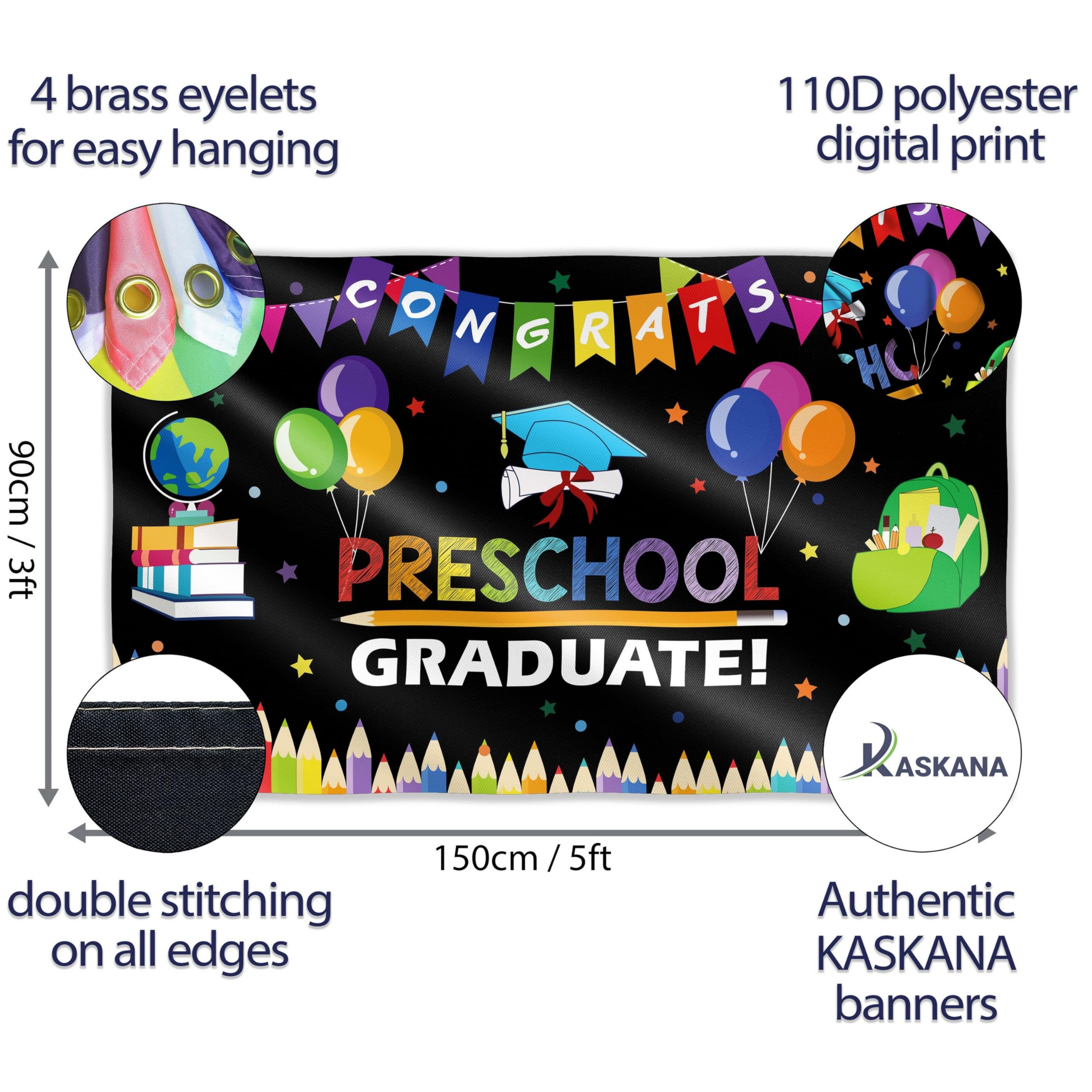 Preschool Graduation Banner - Preschool Graduation Decorations 5x3ft - Congratulations Banner (Vivid Black Colors) - Image 2