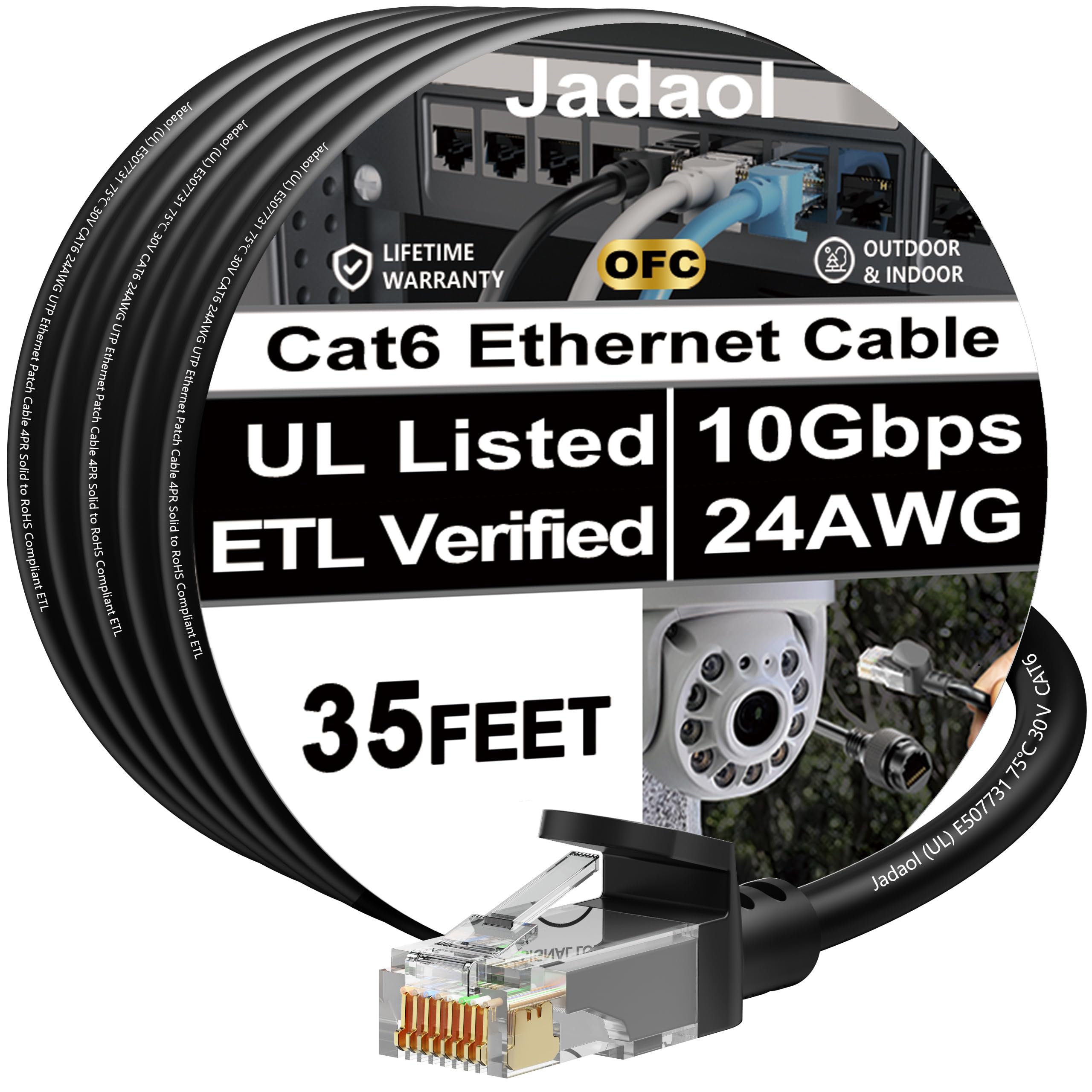 Jadaol Câble Ethernet Cat 6 de 10,7 m, extérieur et intérieur, prend en charge le câble réseau LAN Cat8/7, cordon de raccordement RJ45 Cat6 10 Gbit/s, câble Internet en cuivre pur 24 AWG pour routeur
