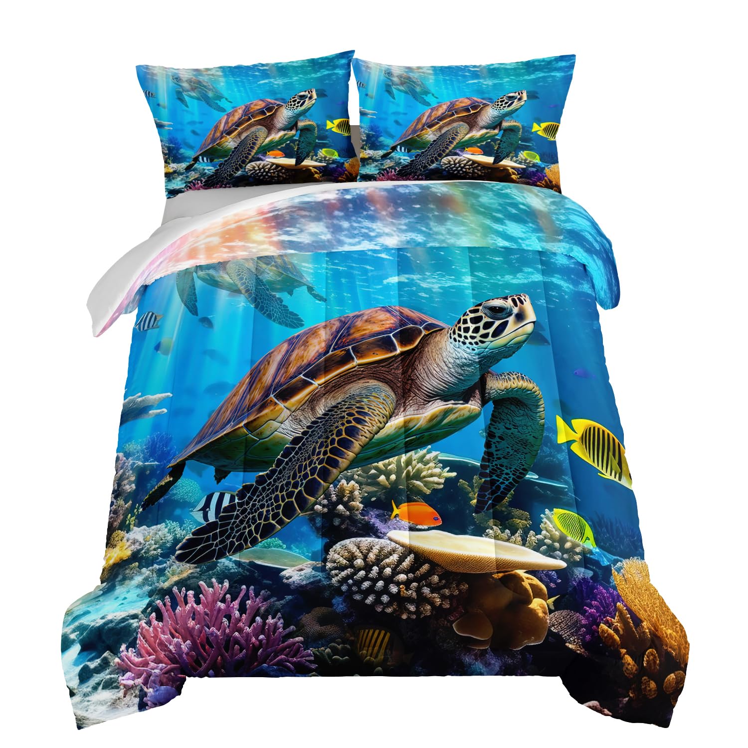 Juego de ropa de cama con temática de playa costera y edredón individual HOSIMA