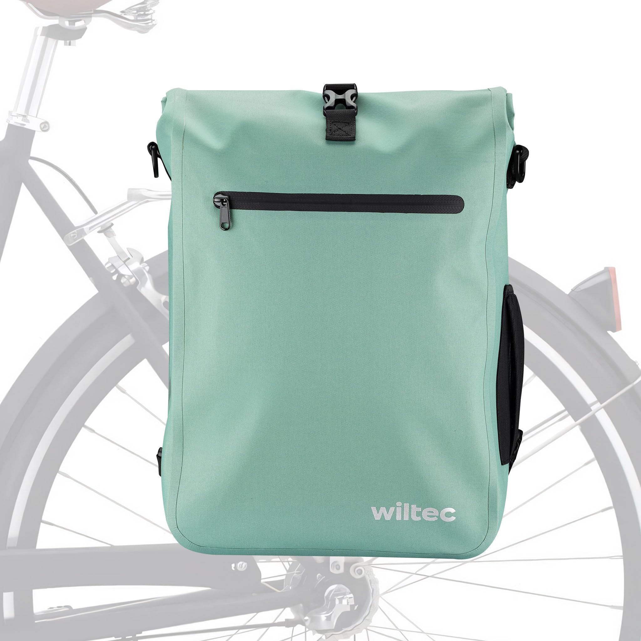 WilTec Bolsa versátil para Bicicletas 25 L Verde Claro Resistente a la Lluvia con Compartimento para portátil fácil instalación en portabultos Ideal para Ciclistas urbanos y excursiones
