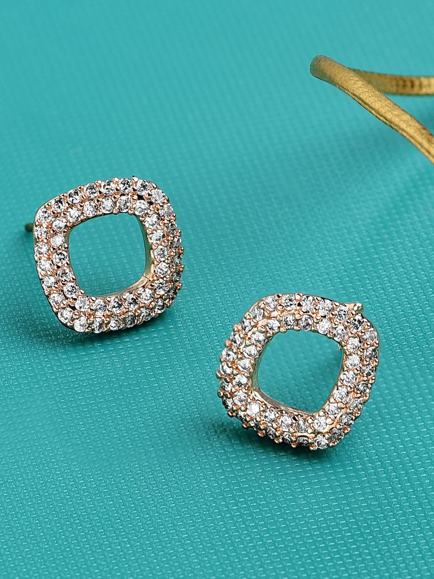 Hollow Square Cubic Zirconia Studs Earrings for Women