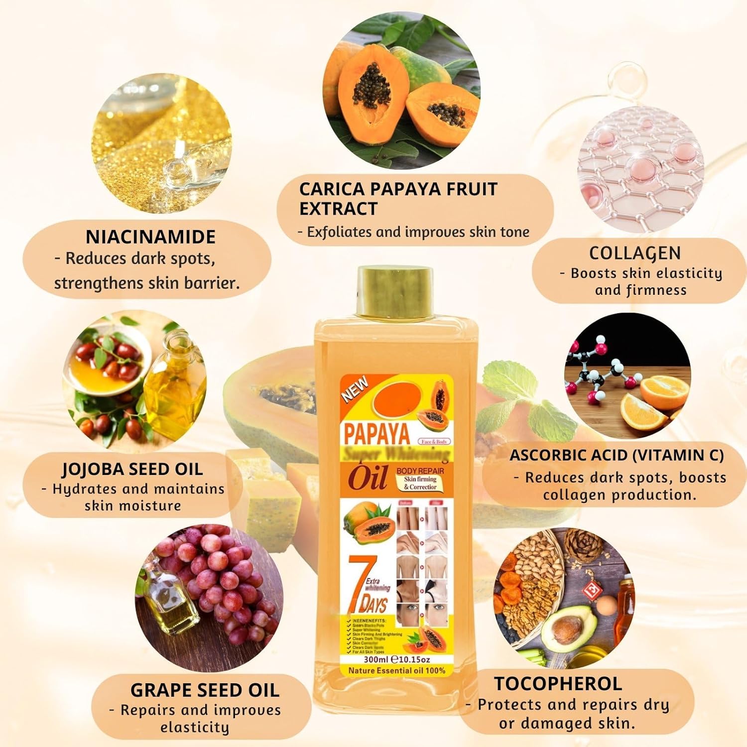 200ml Papaya Oil for Skin Brightening – Organic Papaya Oil for Face – Soft 7 Body Oil, Moisturizing