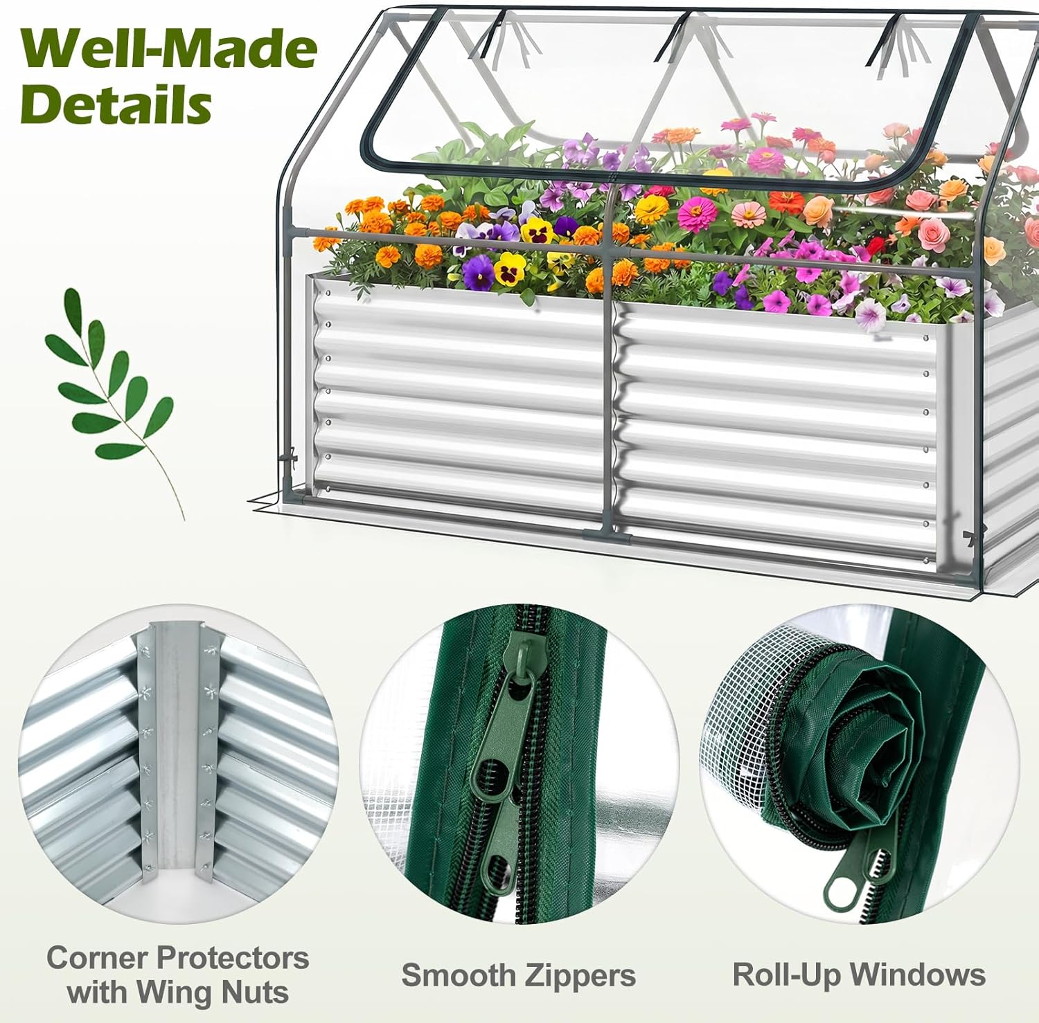 S AFSTAR 3-in-1 Raised Garden Bed with Greenhouse Cover, 6FT x 3FT x 4FT Galvanized Bottomless Planter Box Kit with Dual Roll-Up Screen Windows, Outdoor Mini Greenhouse for Vegetables (Silver & Clear)