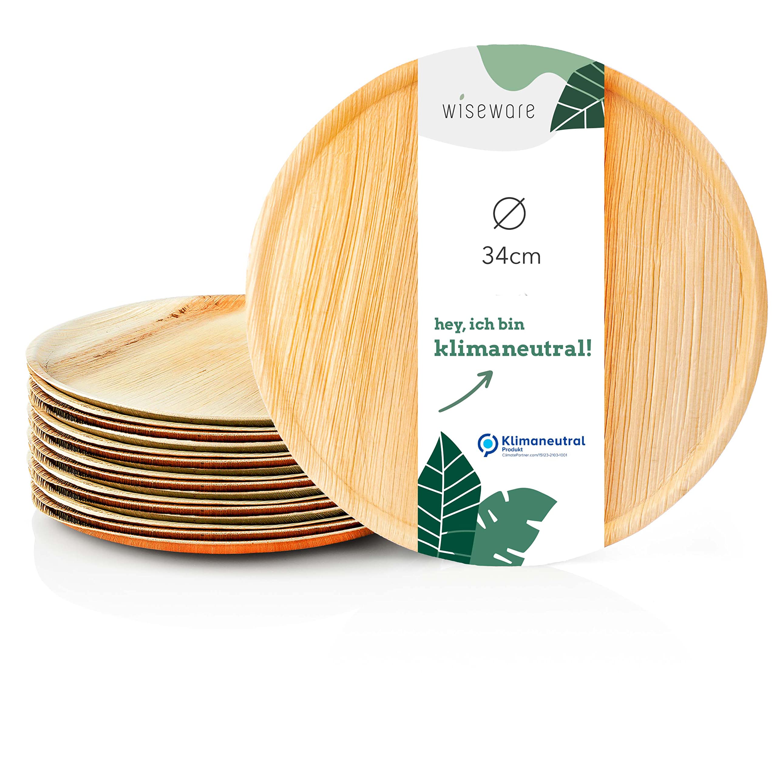 wisefood Talerz do pizzy z liści palmowych, 200 sztuk, jednorazowa deska do pizzy, okrągłe, płaskie, Ø 34 cm, biodegradowalne naczynia z liści palmowych, jednorazowe naczynia, idealne do pizzy i tart
