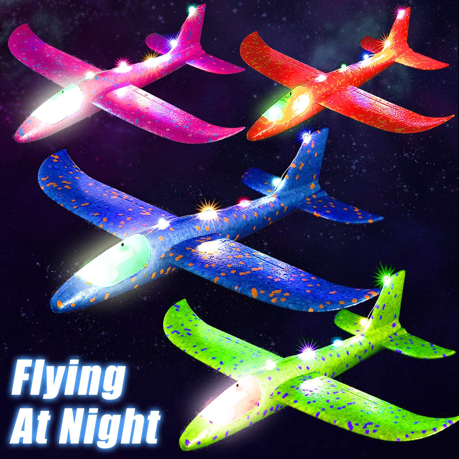 4 Set Airplane Toy for Kid, 14'' Light Up Throwing Foam Plane for Boy Girl Shining Glider Airplane Model Toy with Dual Flight Mode Plane Jet Fly at Night Outdoor Game Flying Toy Christms Gift for 3-14