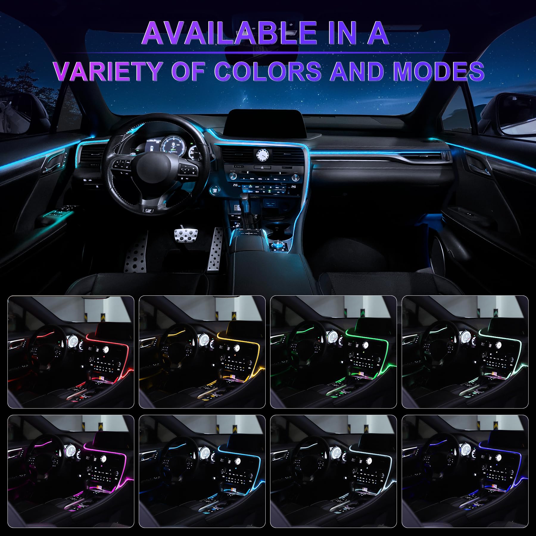 LivTee Smart LED Car Lights Interior with USB Port, LED Strip Fiber Optic Ambient Lighting Car, Wireless App Control, Sync to Music, Car Decorations Interior Accessories Gifts for Women Men, 6 in 1