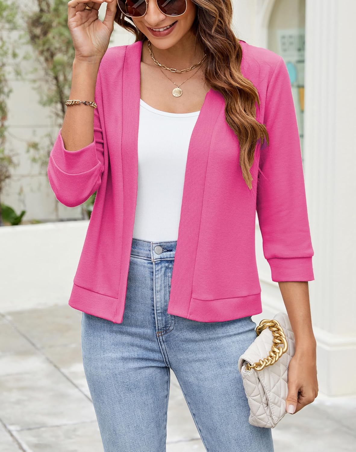 Hount Womens 3/4 Sleeve Cropped Cardigans Lightweight Casual Open Front Bolero Shrugs Sweaters - Image 2