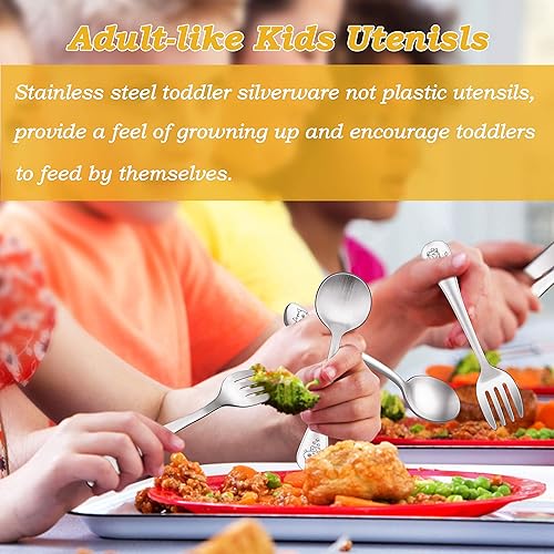 Miniatura 5 de LIANYU - Juego de cubiertos para niños de 2 a 6 años, de acero inoxidable para niños en edad preescolar, incluye 3 cuchillos, 3 tenedores, 3