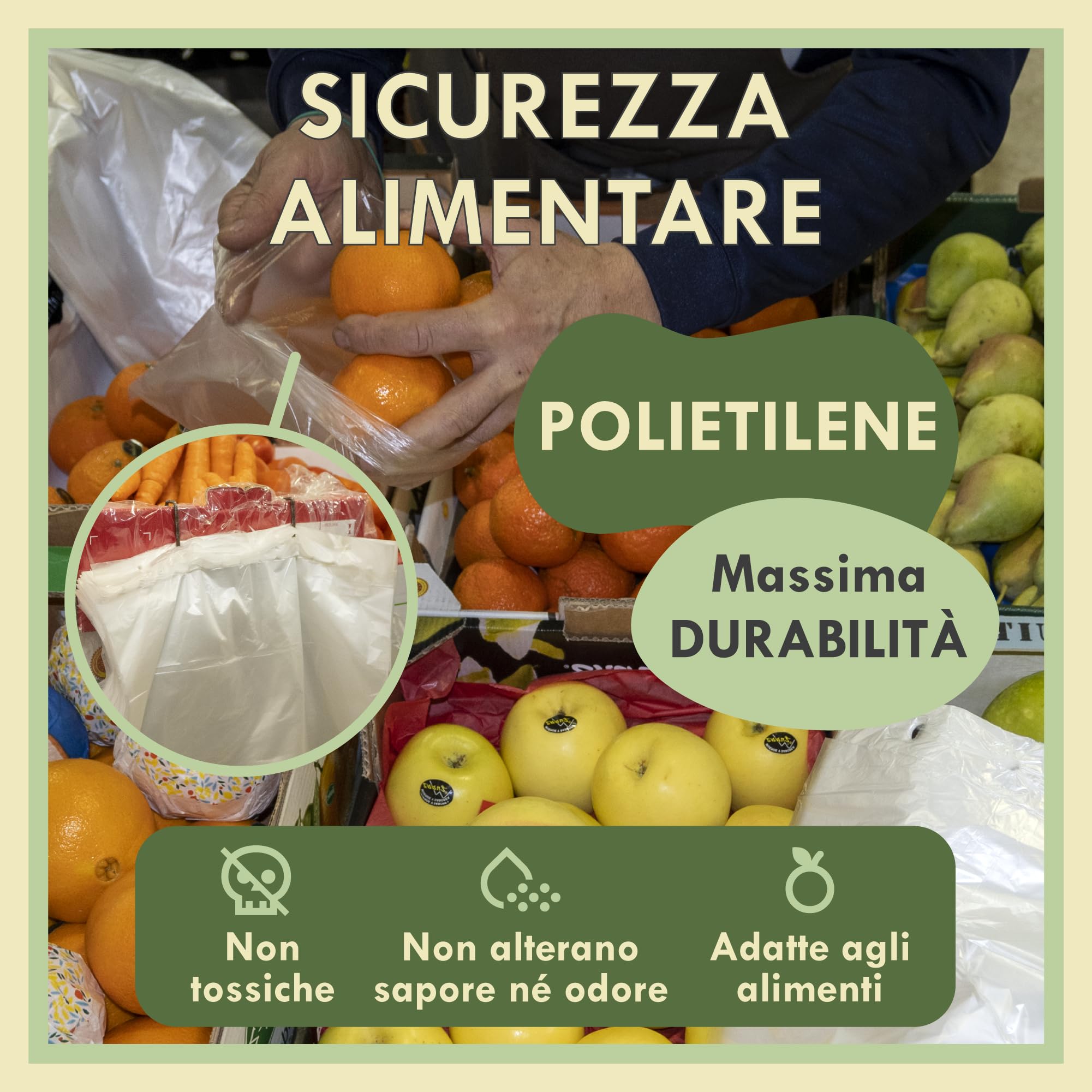 Zenic | Sacchetti Plastica Trasparenti Senza Manico In Blocco | 30 × 40 Cm | Per Frutta, Verdura, Carne E Pesce | Ideali Per Banchi Di Mercato, Conservazione Degli Alimenti E Adatti Al Congelamento