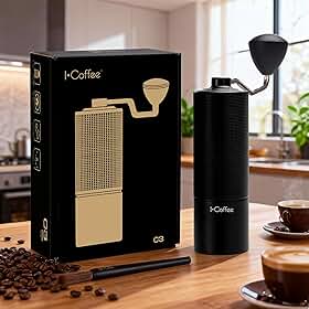 iCoffee C3S Moedor de Café Manual, Moedor de Café Inox com Manivela, Moedor de Café Capacidade Inoxidável de 20 g (Preto)