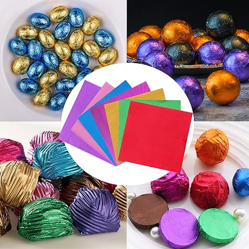 Miniatura 4 de 100 envoltorios de caramelo de aluminio, envoltorios de barra de caramelo de 4 x 4 pulgadas, envoltura cuadrada de papel de aluminio para barras de