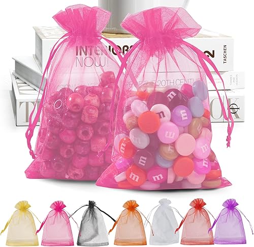Miniatura 69 de ANZNKU Paquete de 50 bolsas de organza pequeñas de malla de 4 x 6 pulgadas, bolsa de regalo dorada de primera calidad con cordón, bolsa de malla