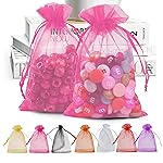 ANZNKU 50 Pack Pink Organza Bags 4 x 6 inch, Premium Sheer Drawstring Organza Bags for Christmas Candy Jewelry Party Wedding Favor Gift Bag