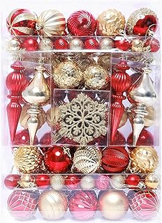 HipTree Juego de adornos para árbol de Navidad de oro rojo de 116 quilates, 3,8 a 16,5 cm, bolas colgantes de lujo inastillables, decoración navideña a granel preencordada para árbol de mesa, chimenea, fiesta de Navidad, hogar, interior