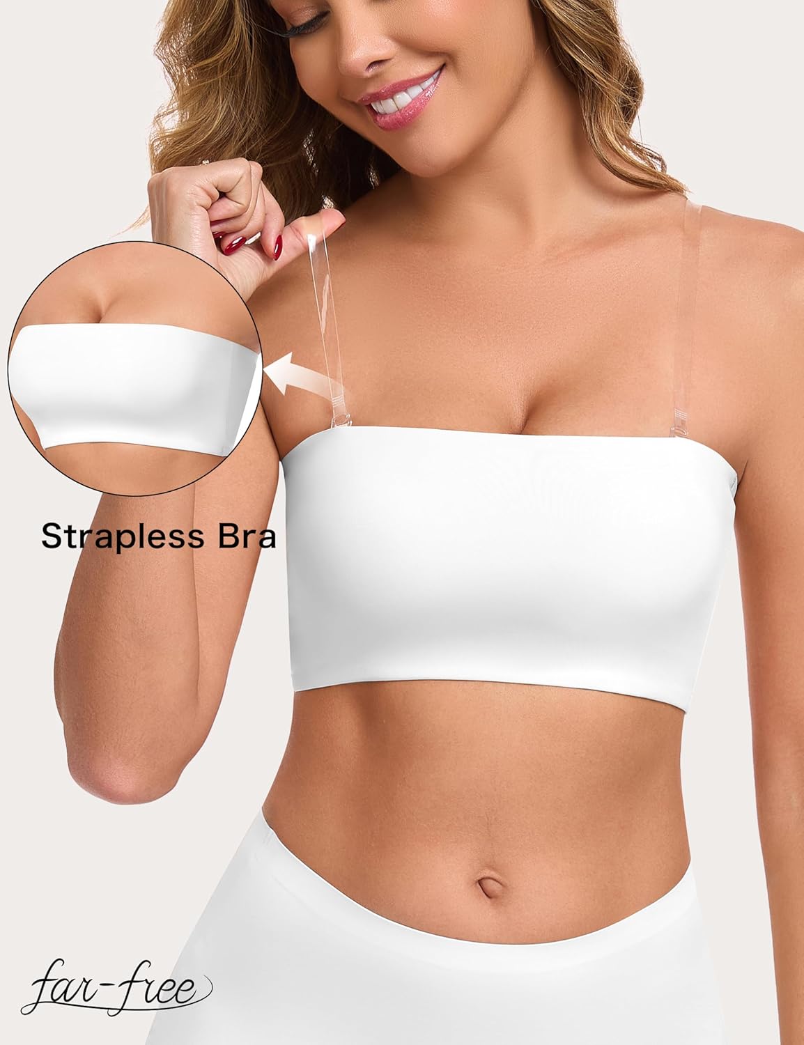 Far-free Women's Strapless Bandeau Bra Wireless Seamless Tube Top Everyday Comfort Bralette T Shirt Clear Straps Padded Bras - Image 3