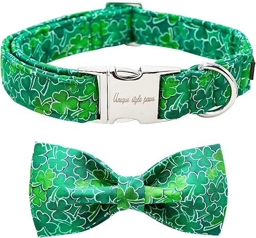 Unique style paws Collar para perro del día de San Patricio con lazo de trébol verde para cachorros, para perros pequeños, medianos y grandes, talla