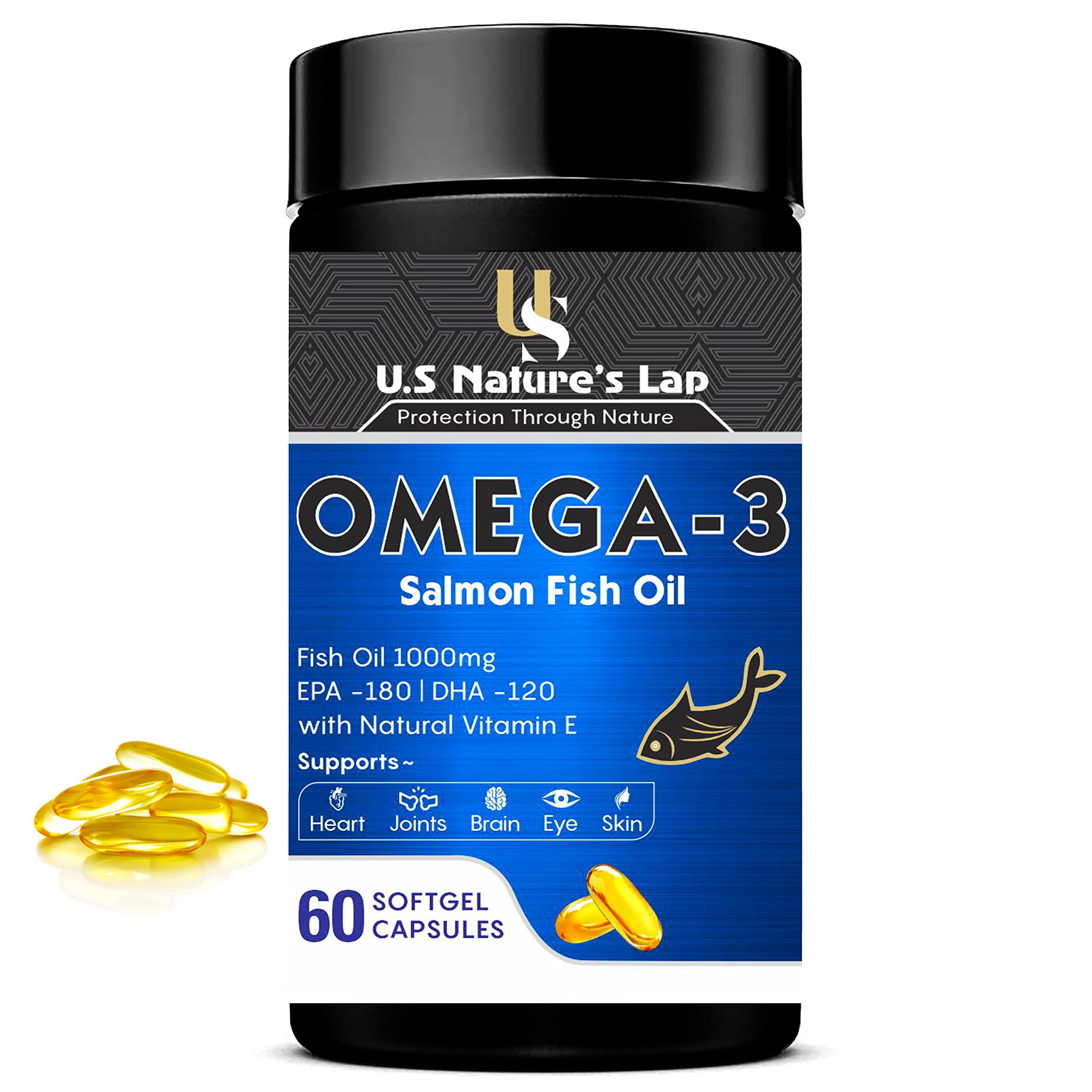U.S. NATURE'S LAPU.S. NATURE'S LAP OMEGA 3 1000mg Capsules + Fish Oil | EPA 180 + DHA 120 With Natural Vitamin E