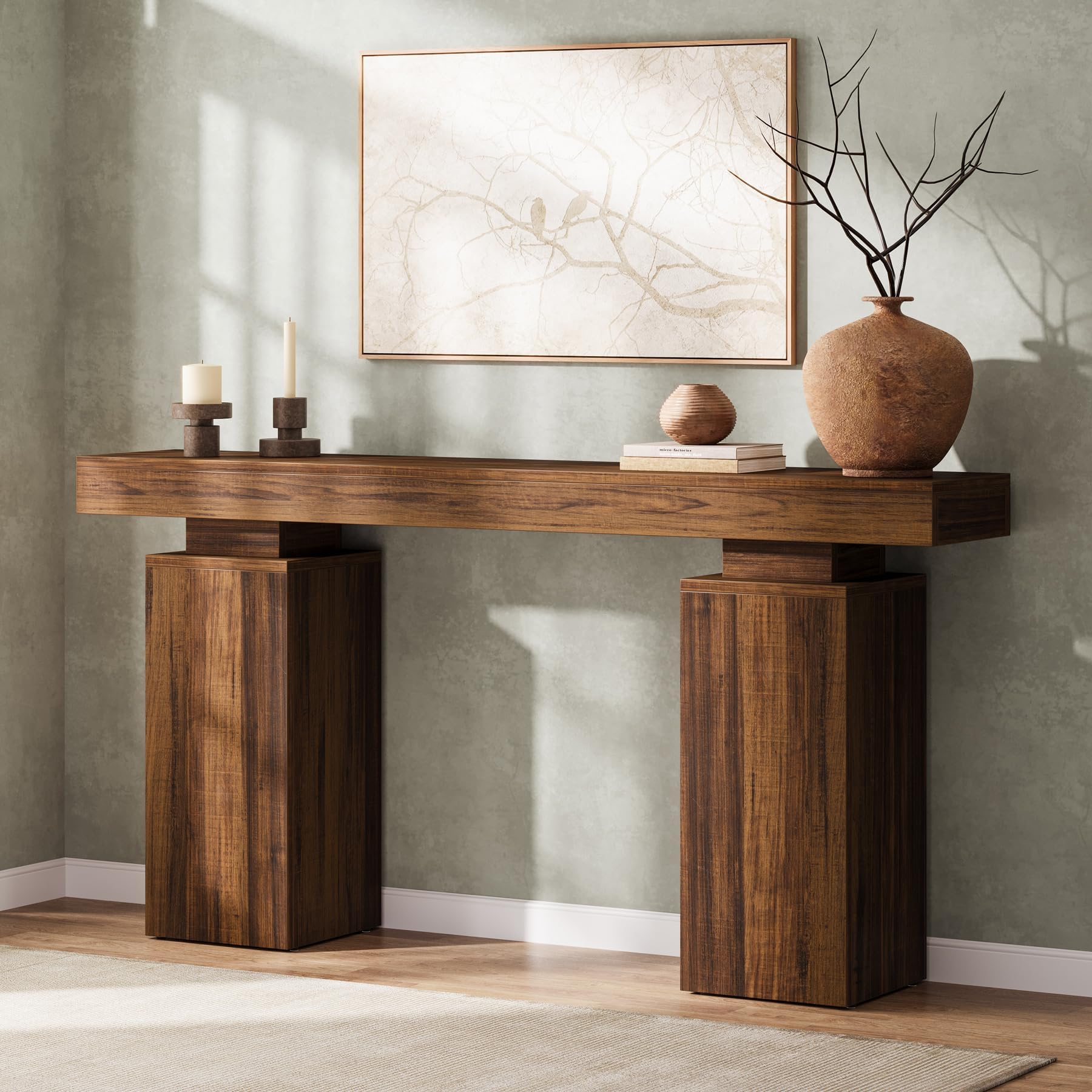 63-Inch Long Console Table, Farmhouse Entryway Table Behind Couch, Wooden Foyer Stand Entry Station, Modern Hallway Accent Furniture for Living Room Decor, Entrance, Brown