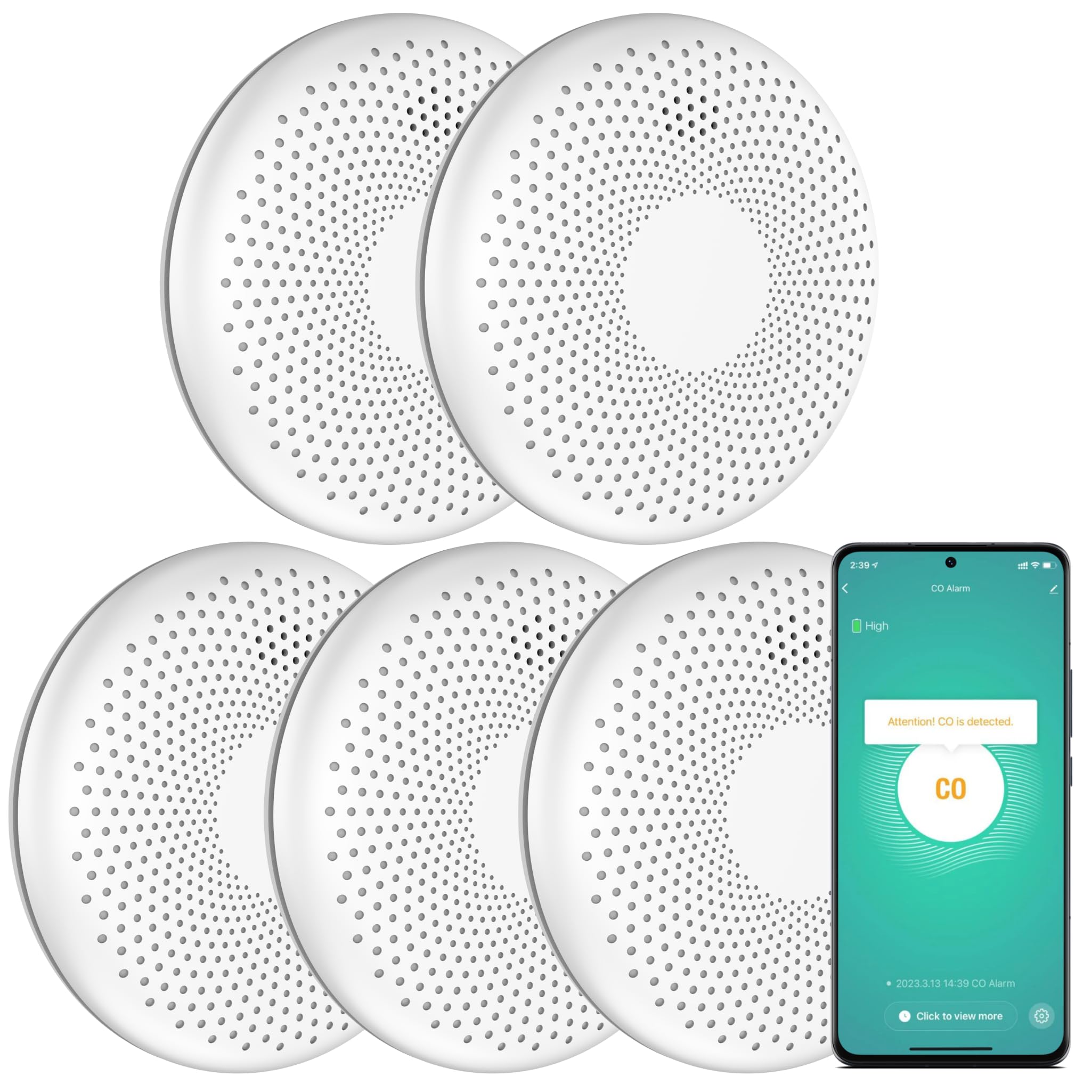 Aroha Smart Connect Smart WiFi Combo Detector - 10-Year Battery - Tuya & Smart Life App - 5-Pack โ image 1