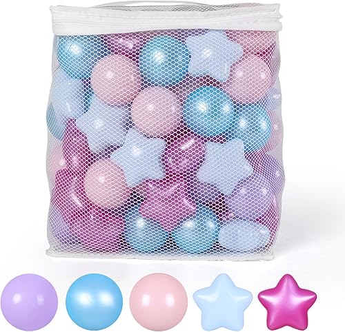 Miniatura 240 de STARBOLO Pelotas de estrella para niños pequeños, 100 unidades, estrellas de 2.55 pulgadas, sin ftalatos, sin BPA, no tóxicas, a prueba