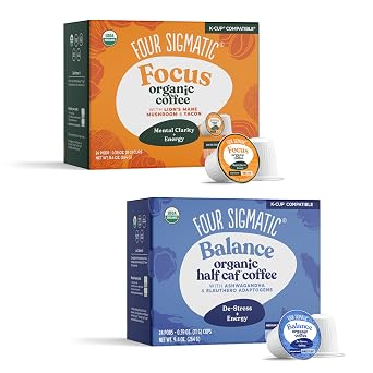 Four Sigmatic Focus K-Cups + Balance Mushroom Coffee K-Cups Bundle | Organic Dark Roast Coffee with Lions Mane Mushroom Powder & Yacon, and Organic Coffee with Ashwagandha, Eleuthero, Chaga & Tulsi