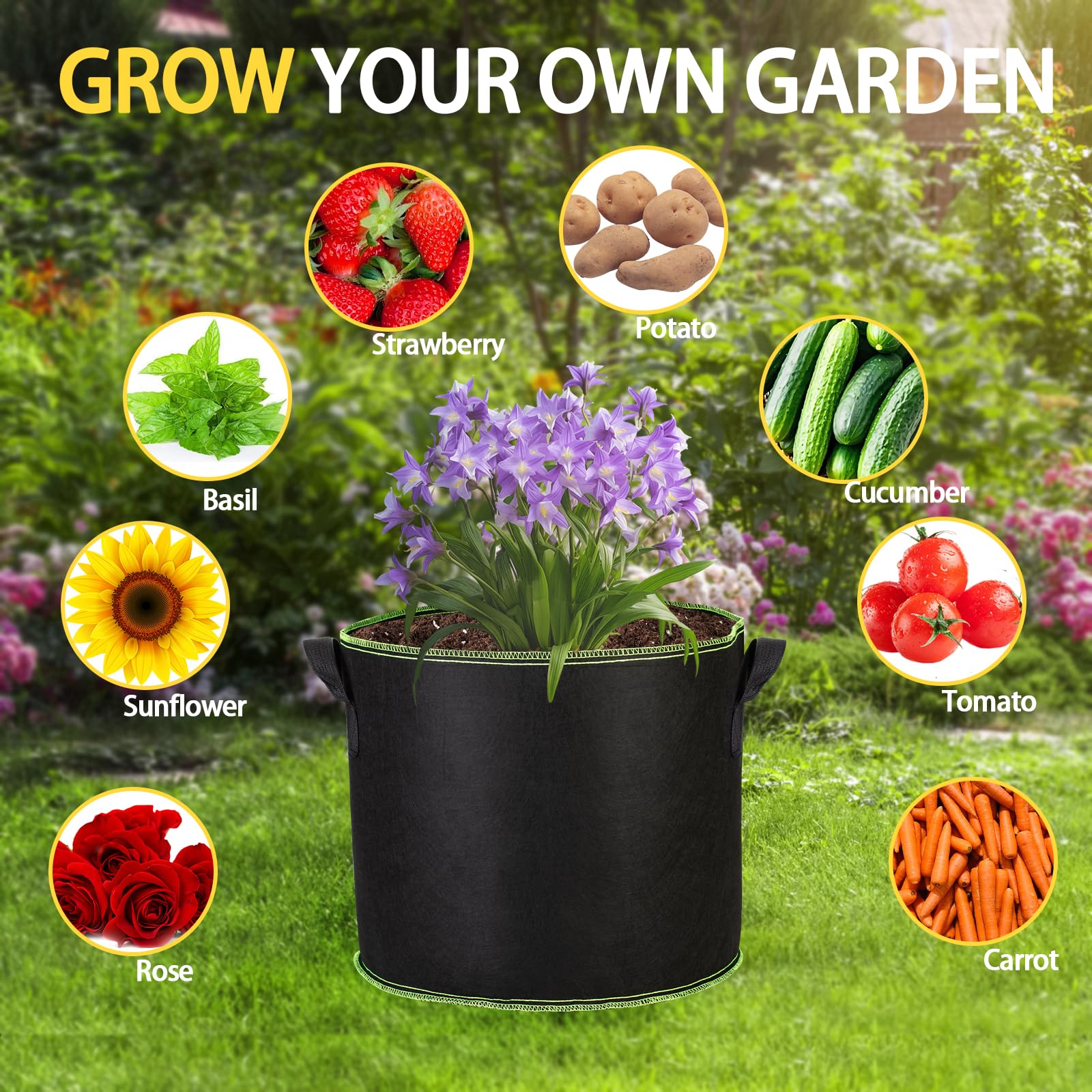 Paquete de 1 bolsa de cultivo de plantas de 100 galones, macetas de tela no tejida gruesa con asas, macetas de jardín duraderas para aireación de plantas, verduras y flores