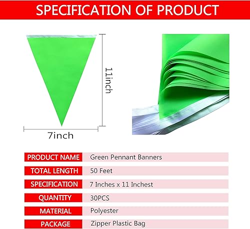 Miniatura 4 de TSMD Banderines de banderines de color verde sólido, banderas de banderines de bricolaje, decoraciones de fiesta para gran apertura, cumpleaños de
